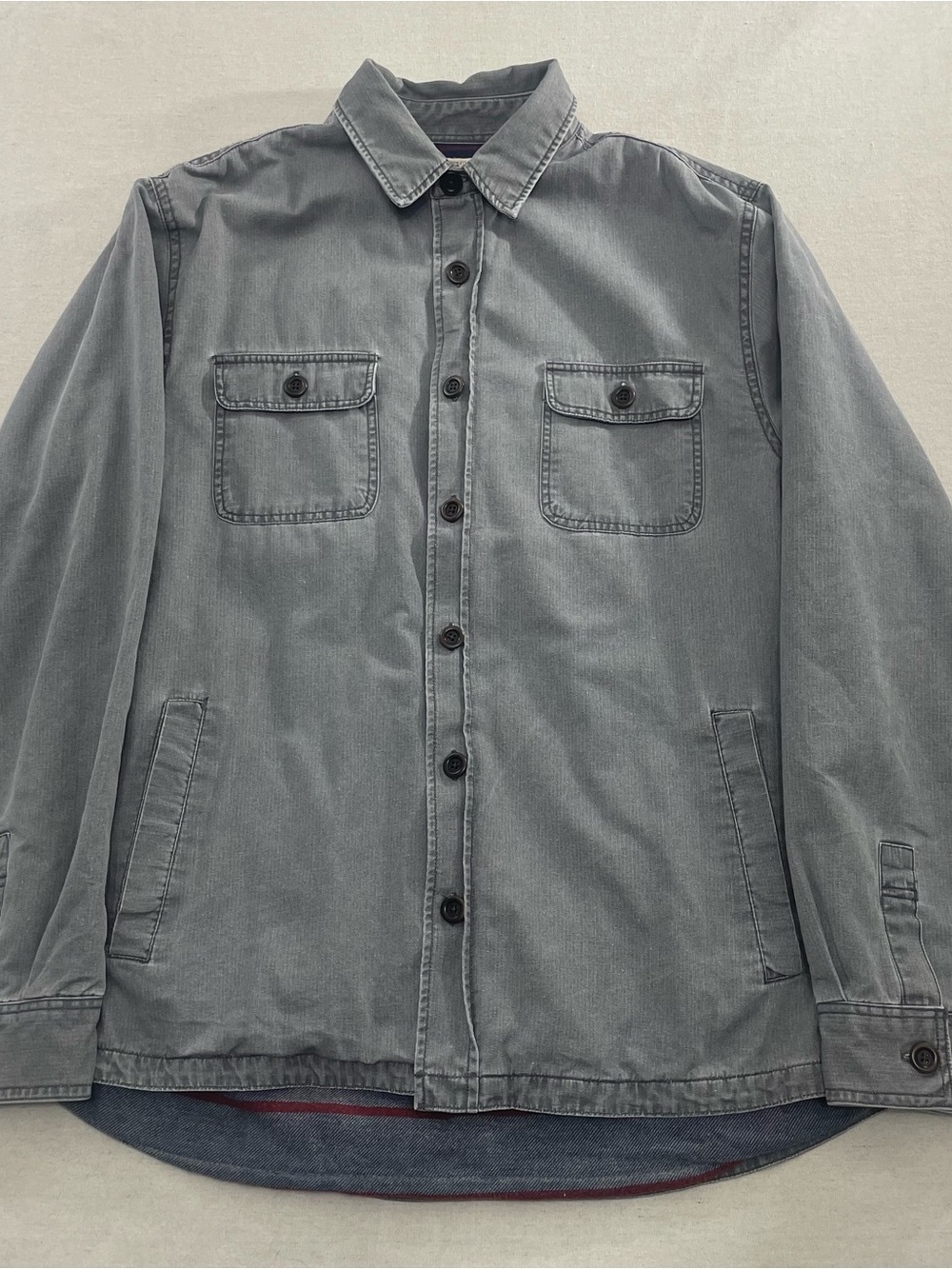 Faherty Blanket Flannel Plaid Lined CPO Jacket Men’s L Gray Button Up Shacket